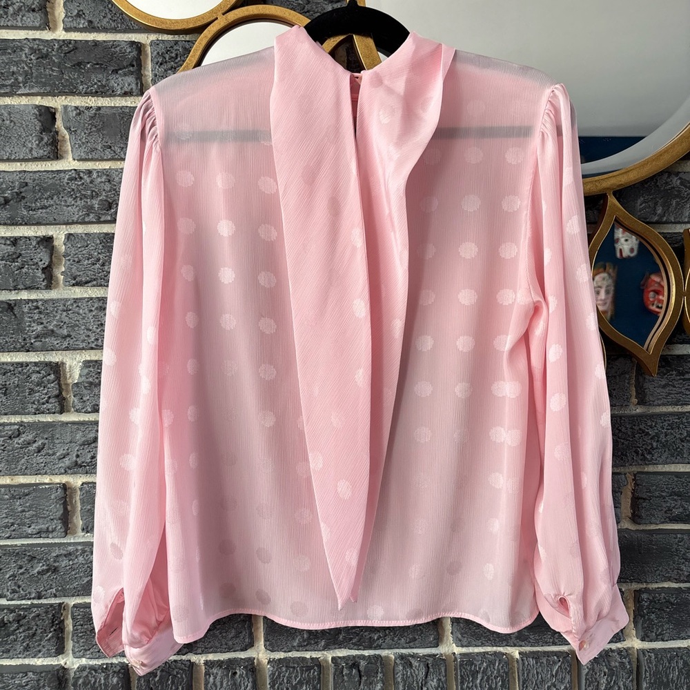 Vintage Pink Polka Dot Blouse with Tie - Picture 6 of 7
